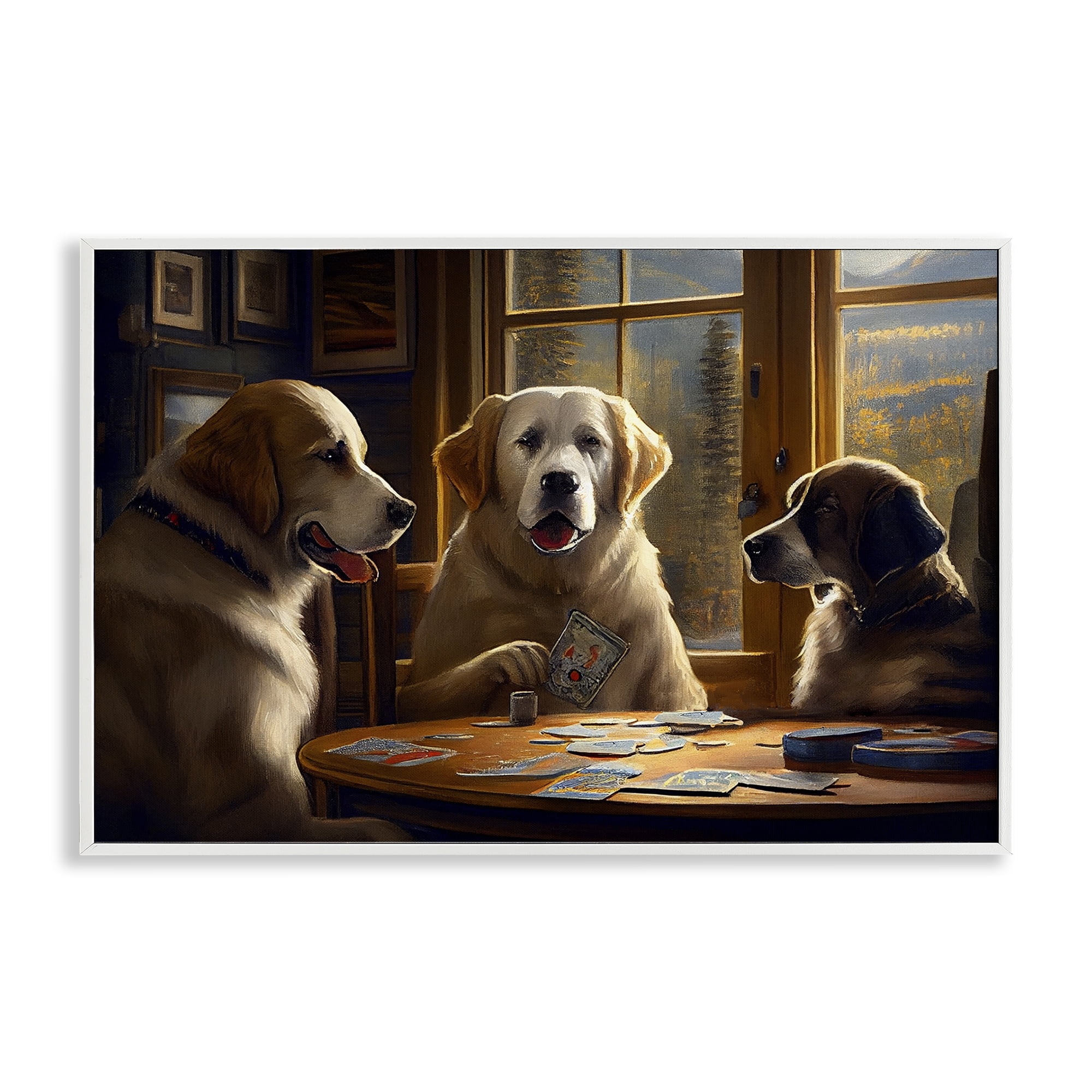 Stupell Industries Dogs Playing Card Game Entertainment Painting White Framed Art Print Wall Art, 30 x 20