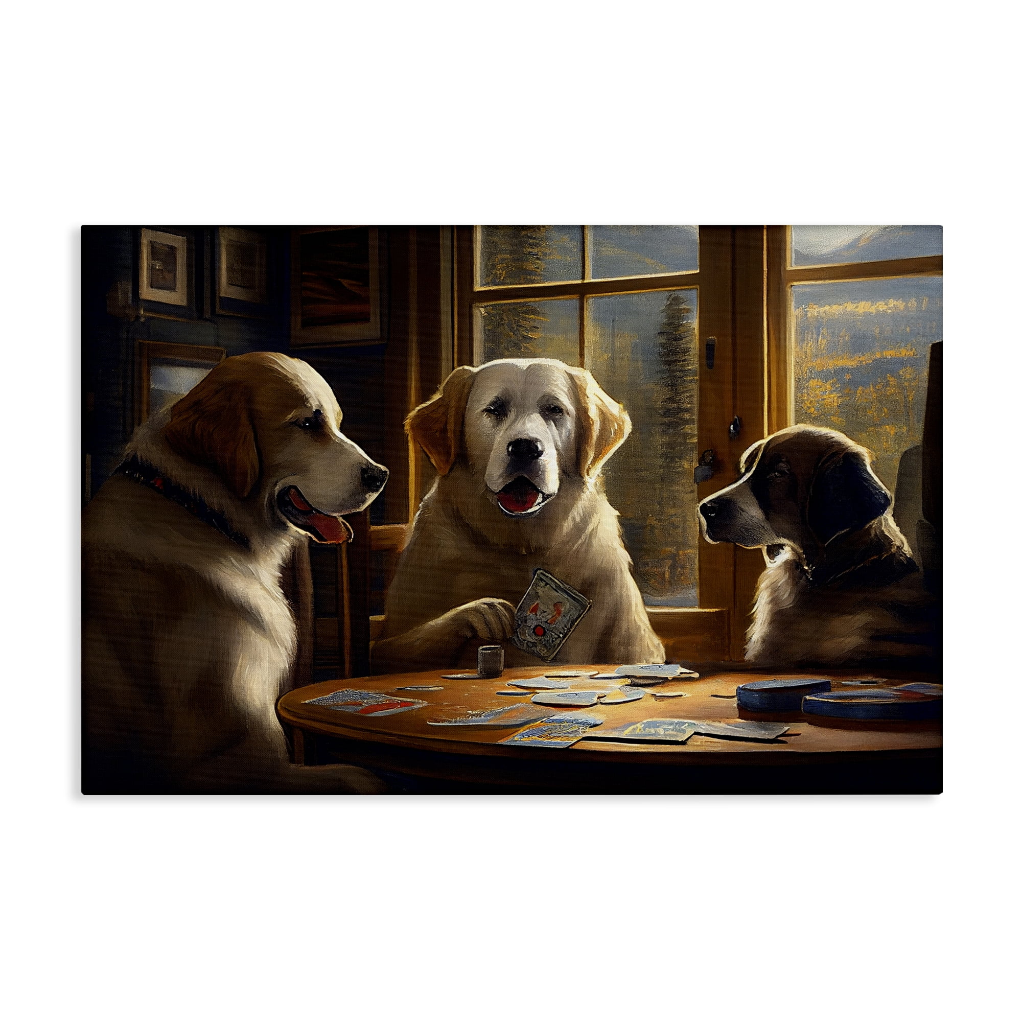 Stupell Industries Dogs Playing Card Game Entertainment Painting Wrapped Canvas Art Print Wall Art, 24 x 16