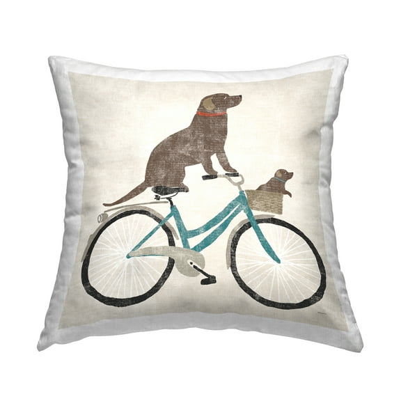 Stupell Industries Dogs Riding Blue Bicycle Square Decorative Printed Throw Pillow, 18 x 18