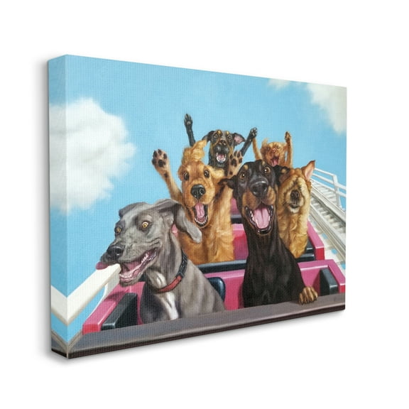 Stupell Industries Dogs Riding Roller Coaster Funny Amusement Park Animals & Insects Painting Gallery Wrapped Canvas Art Print Wall Art, 24 x 30