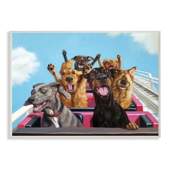 Stupell Industries Dogs Riding Roller Coaster Funny Amusement Park Animals & Insects Painting Unframed Art Print Wall Art, 10 x 15