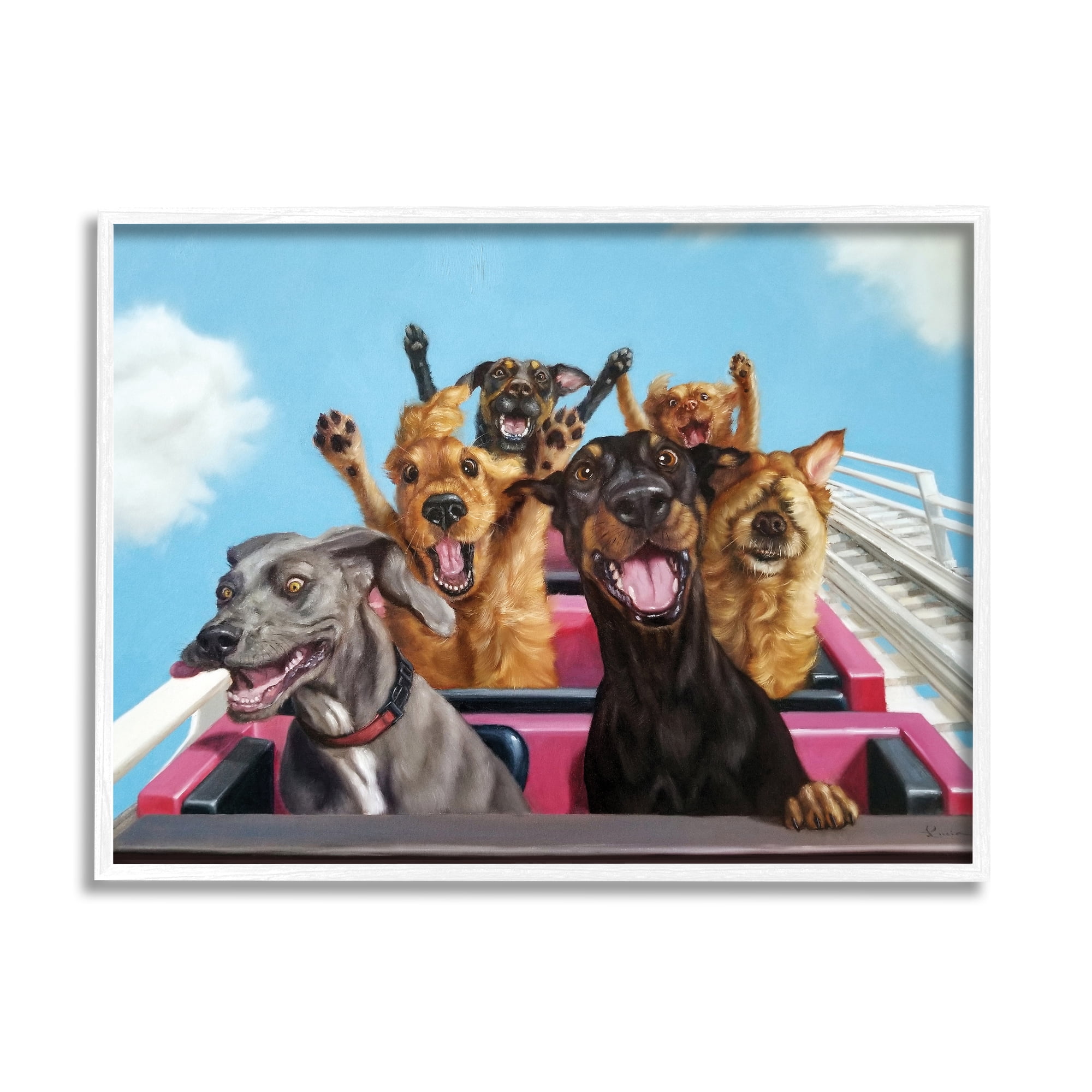 Stupell Industries Dogs Riding Roller Coaster Funny Amusement Park Painting Framed Art Print Wall Art, 30x24, By Lucia Heffernan
