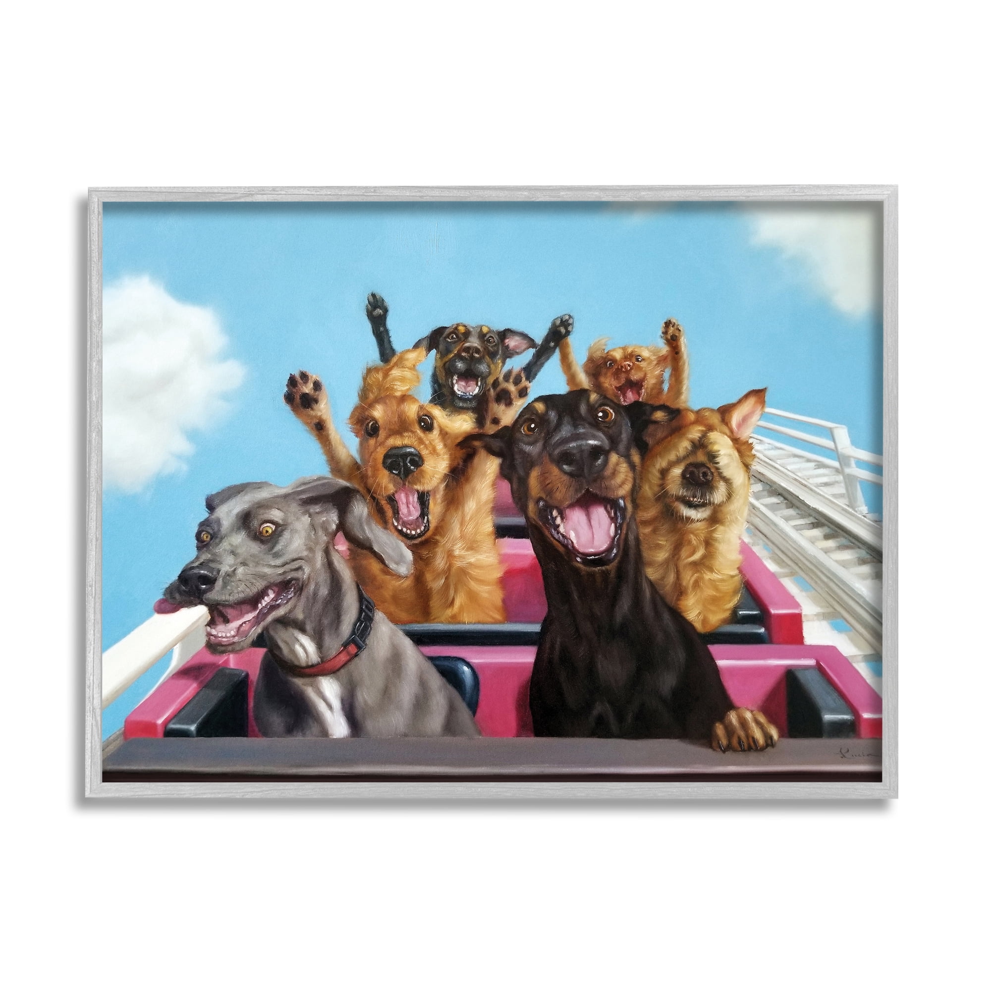 Stupell Industries Dogs Riding Roller Coaster Funny Amusement Park Painting Framed Art Print Wall Art, 30x24, By Lucia Heffernan