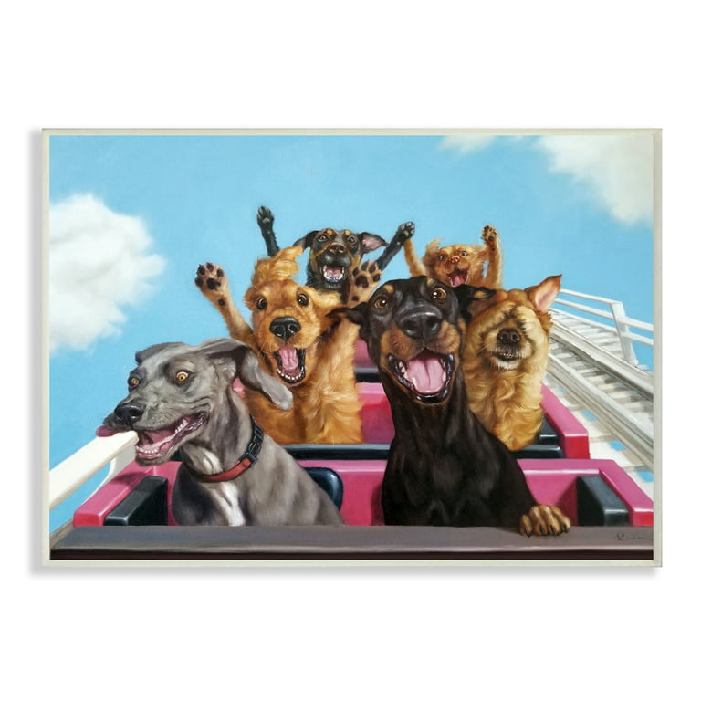 Stupell Industries Dogs Riding Roller Coaster Funny Amusement Park Wood  Wall Art, 13 x 19, Design by Lucia Heffernan
