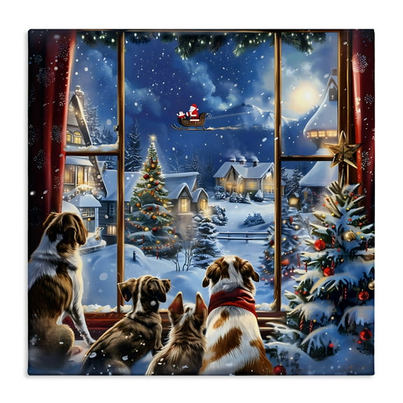 Dogs Watching Santa on Christmas Canvas Art, 17 x 17, Made In USA