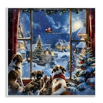 Dogs Watching Santa on Christmas Wall Plaque Art, 12 x 12, Made In USA