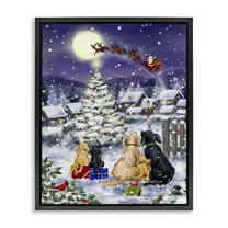 Stupell Industries Dogs Watching Sleigh Holiday Painting Black Floater Framed Art Print Wall Art, 17 x 21