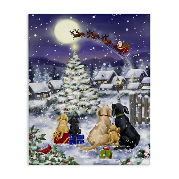 Stupell Industries Dogs Watching Sleigh Holiday Painting Gallery Wrapped Canvas Art Print Wall Art, 16 x 20