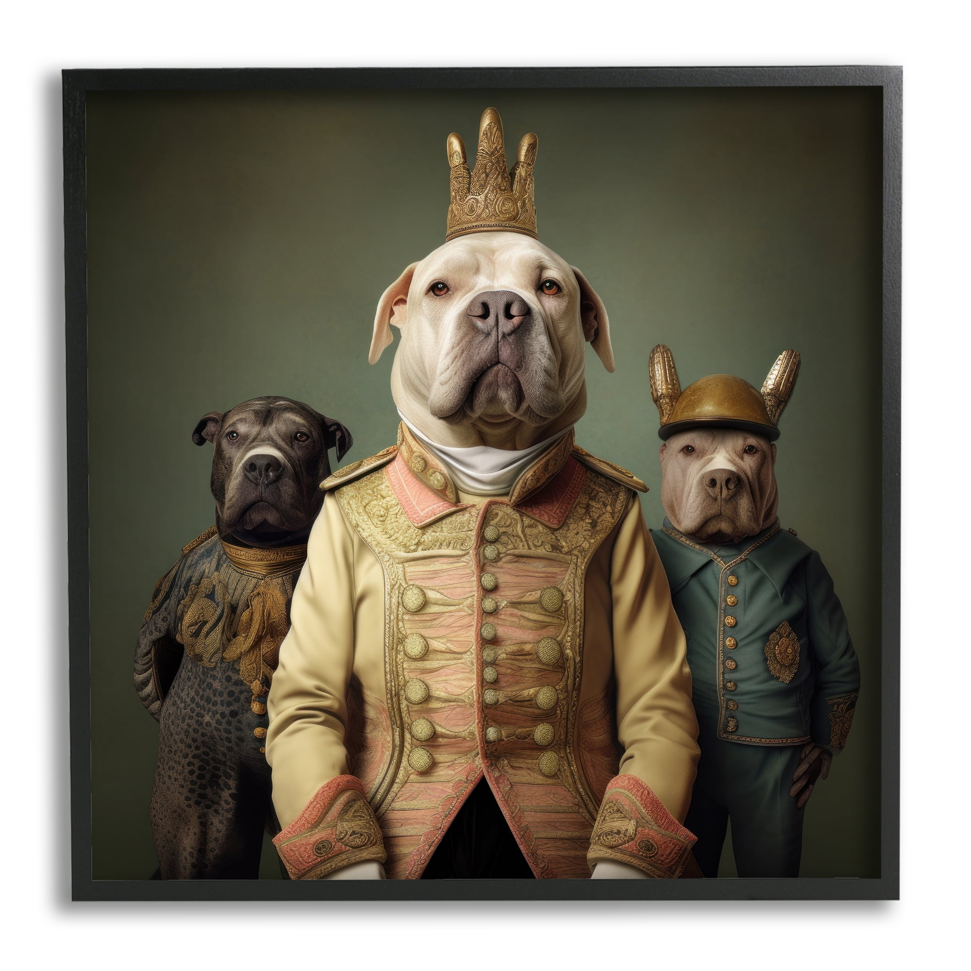 Stupell Industries Dogs Wearing Regal Clothes Animals & Insects Painting Black Framed Art Print Wall Art, 24 x 24