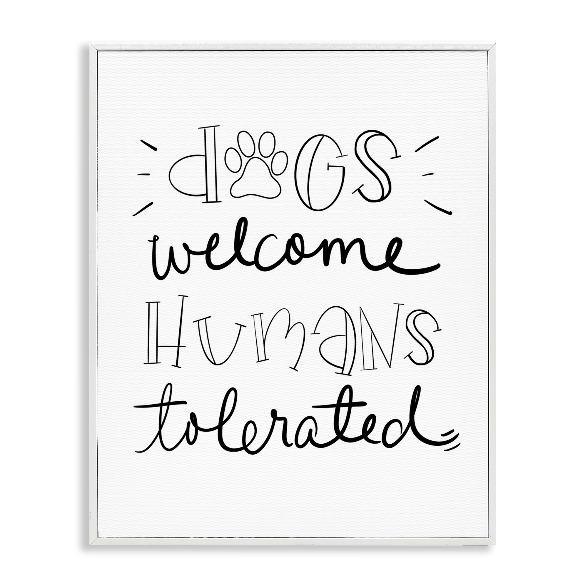 Stupell Industries Dogs Welcome Humans Tolerated Typography Painting White Framed Art Print Wall Art, 11 x 14