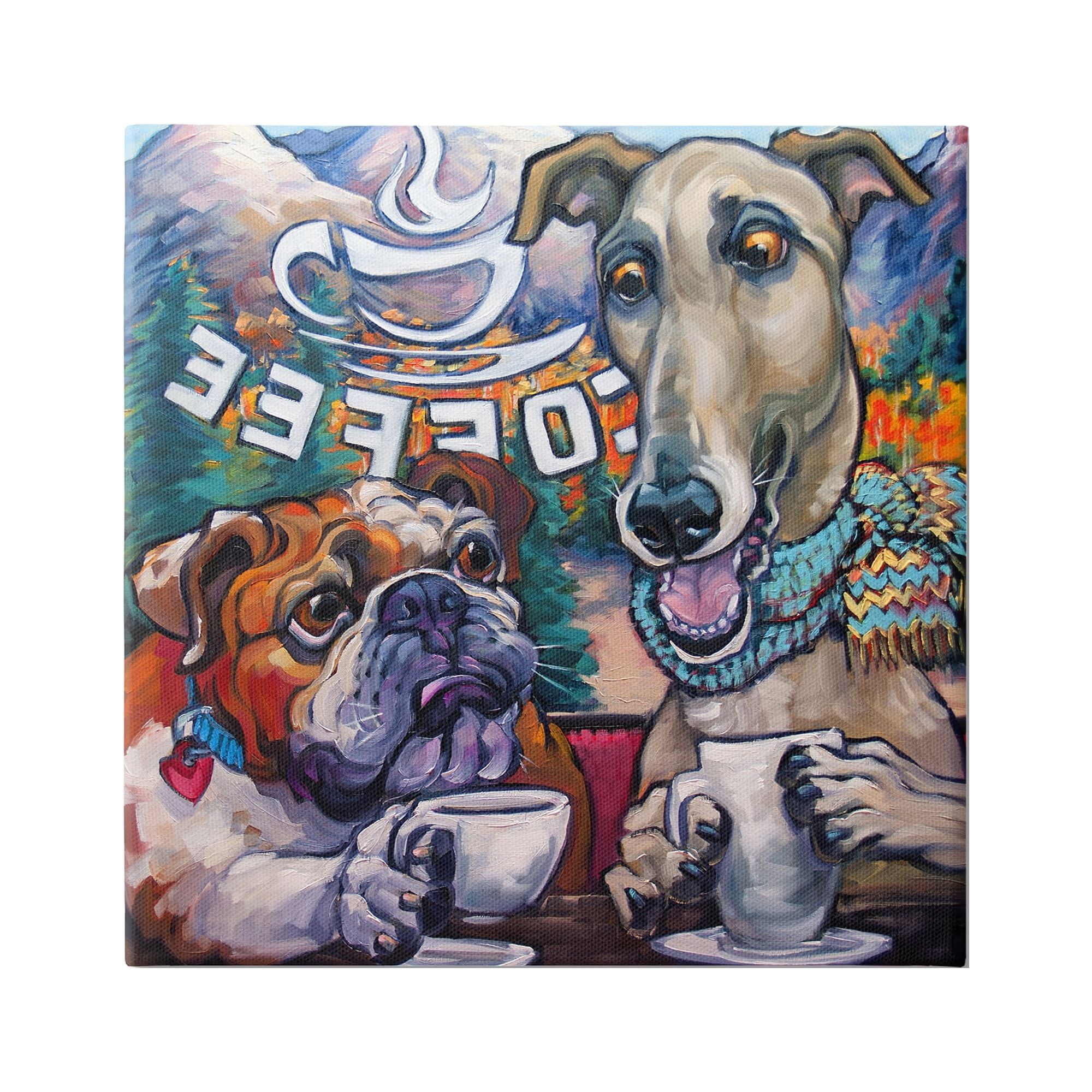 Stupell Industries Dogs at Coffee Shop Animals & Insects Painting Gallery Wrapped Canvas Print Wall Art, 30 x 30