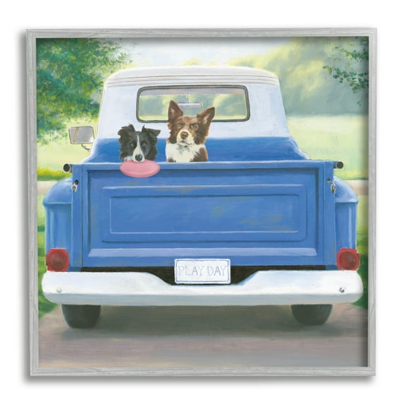 Stupell Industries Dogs in Country Truck Animals & Insects Painting Gray Framed Art Print Wall Art, 12 x 12