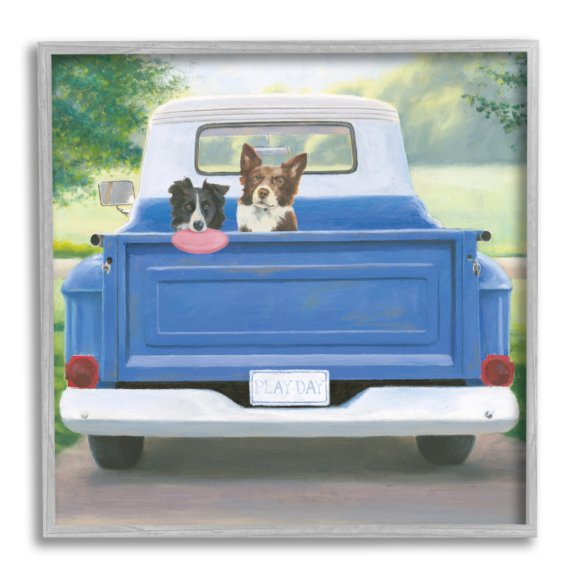 Stupell Industries Dogs in Country Truck Animals & Insects Painting Gray Framed Art Print Wall Art, 24 x 24