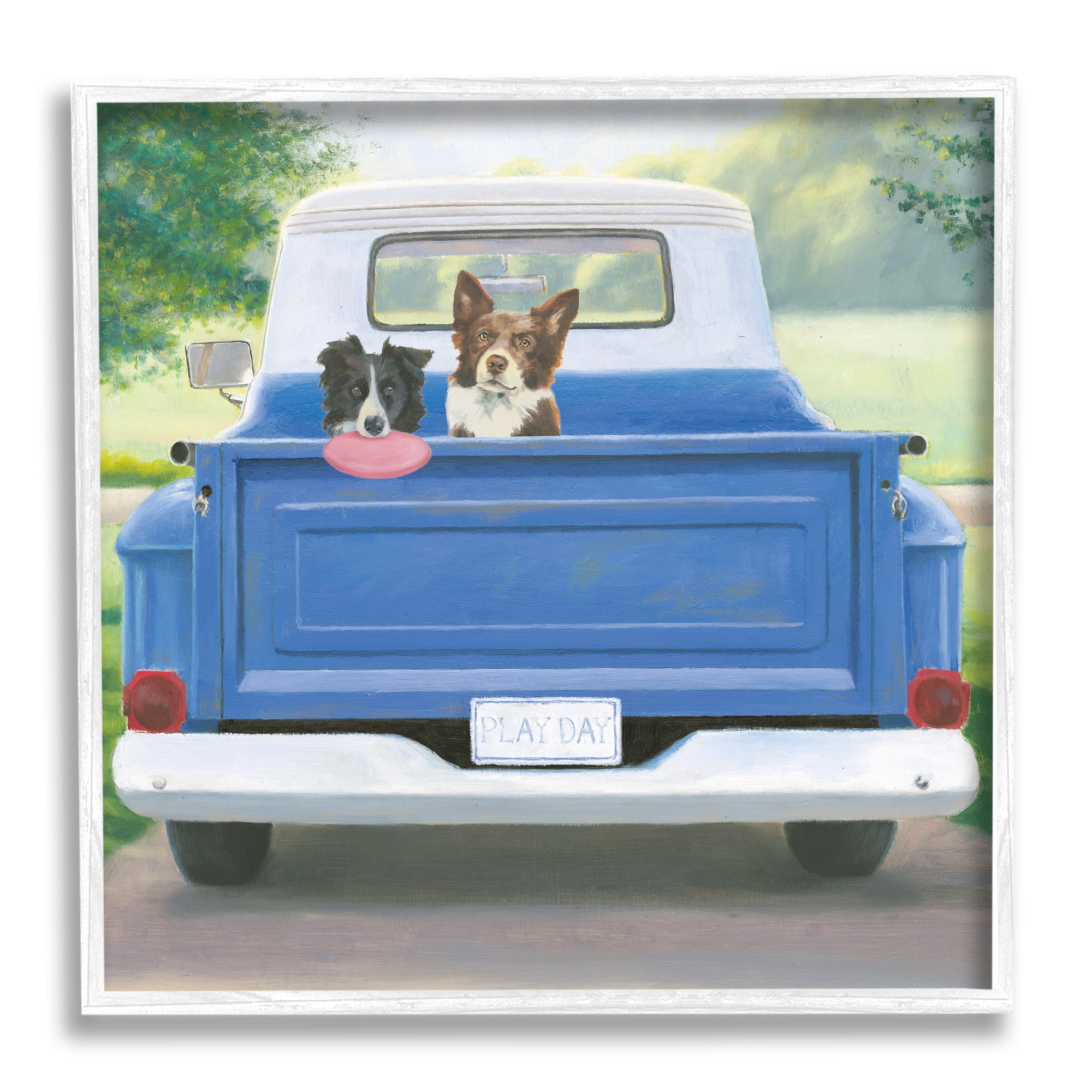 Stupell Industries Dogs in Country Truck Animals & Insects Painting White Framed Art Print Wall Art, 17 x 17