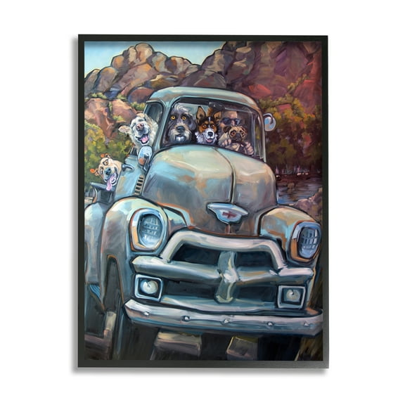 Stupell Industries Dogs in Vintage Pickup Animals & Insects Painting Black Framed Art Print Wall Art, 11 x 14