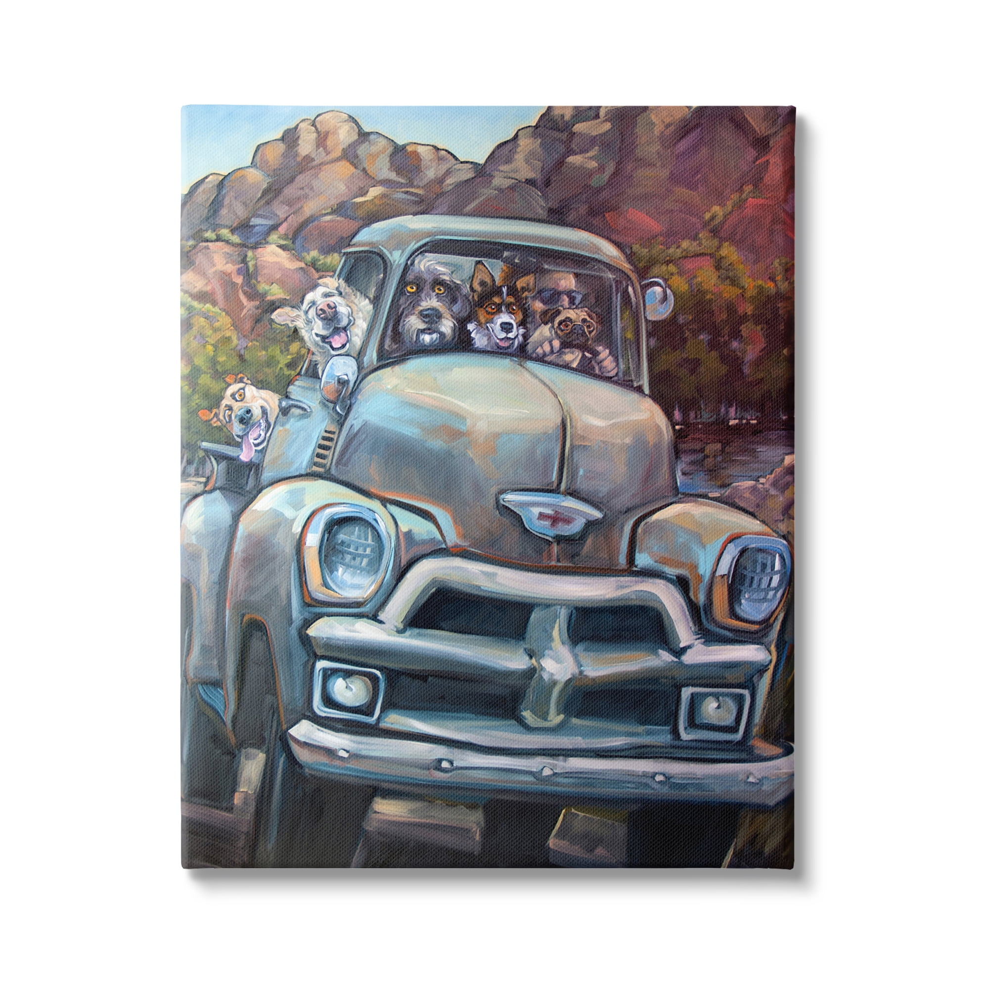 Stupell Industries Dogs in Vintage Pickup Animals & Insects Painting Gallery Wrapped Canvas Print Wall Art, 16 x 20