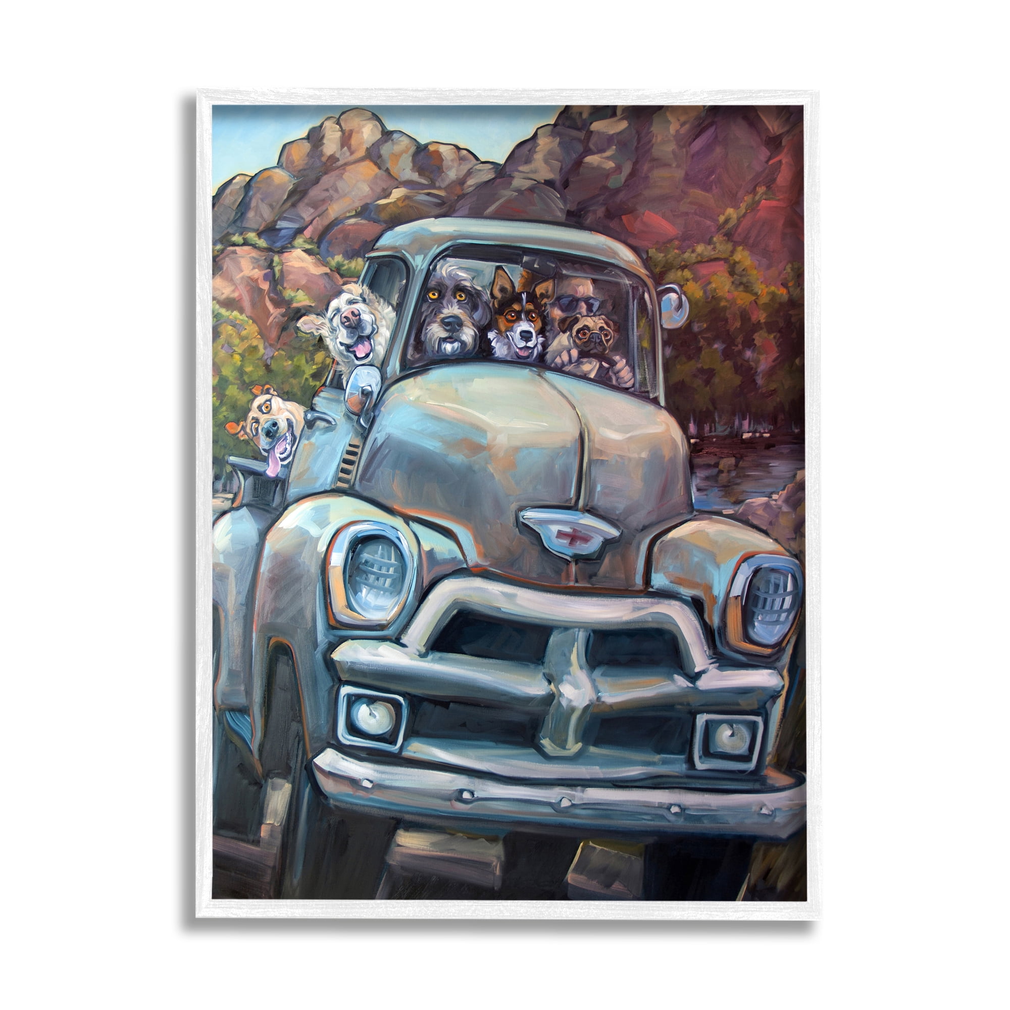 Stupell Industries Dogs in Vintage Pickup Animals & Insects Painting White Framed Art Print Wall Art, 24 x 30
