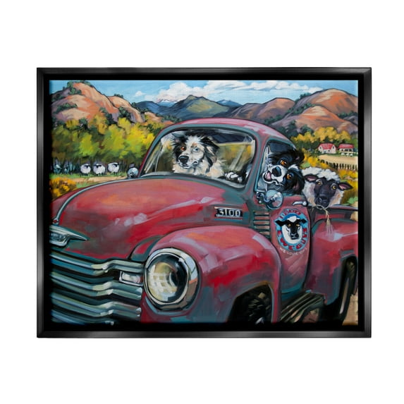 Stupell Industries Dogs in Vintage Truck Animals & Insects Painting Black Floater Framed Art Print Wall Art, 31 x 25