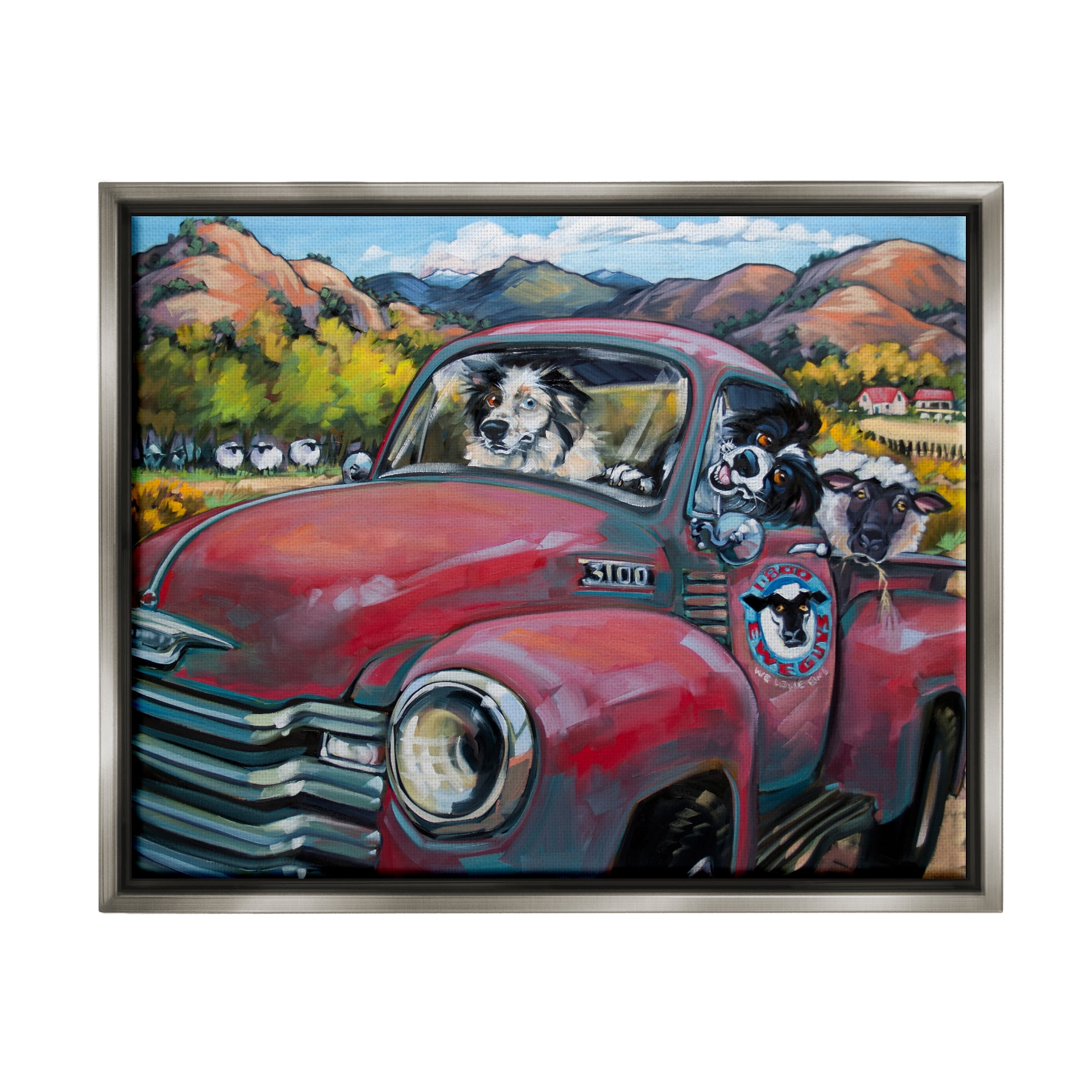 Stupell Industries Dogs in Vintage Truck Animals & Insects Painting Gray Floater Framed Art Print Wall Art, 31 x 25