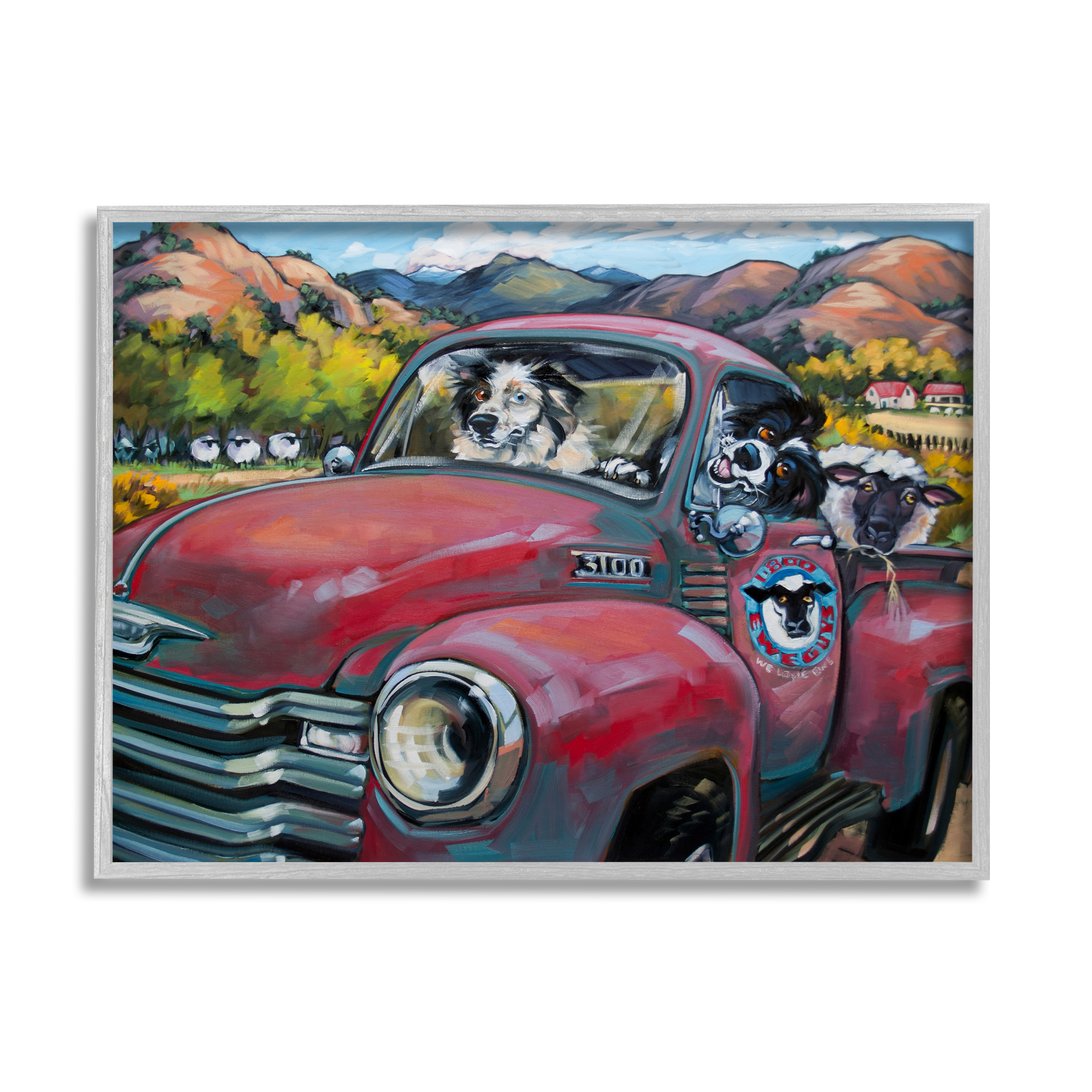 Stupell Industries Dogs in Vintage Truck Animals & Insects Painting Gray Framed Art Print Wall Art, 30 x 24