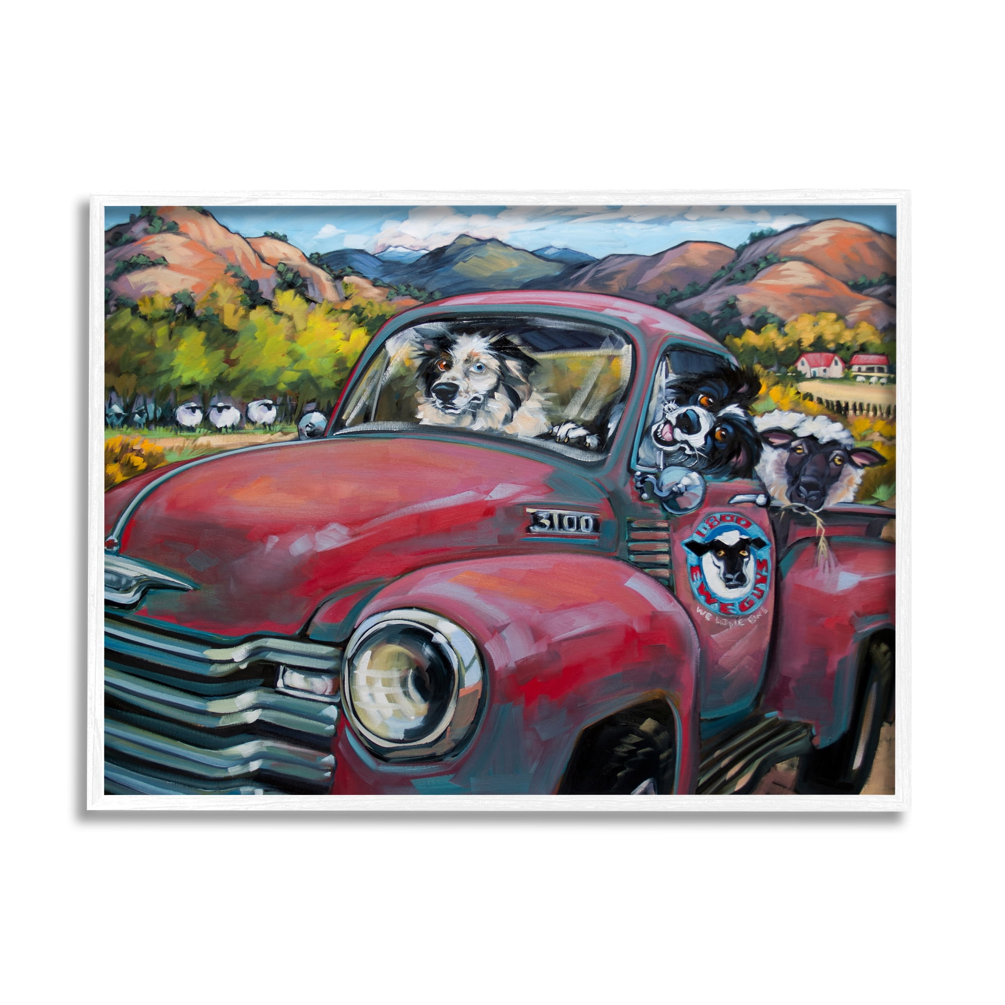 Stupell Industries Dogs in Vintage Truck Animals & Insects Painting White Framed Art Print Wall Art, 30 x 24