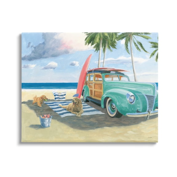 Stupell Industries Dogs on Beach Shore Animals & Insects Painting Gallery Wrapped Canvas Print Wall Art, 20 x 16