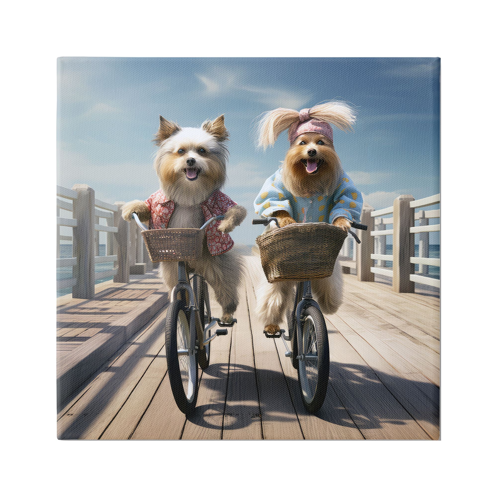 Stupell Industries Dogs on Bicycles on Pier Animals & Insects Painting Gallery Wrapped Canvas Art Print Wall Art, 36 x 36