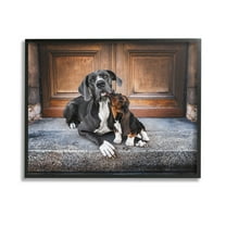 Stupell Industries Dogs on Doorstep Animals & Insects Painting Black Framed Art Print Wall Art, 14 x 11