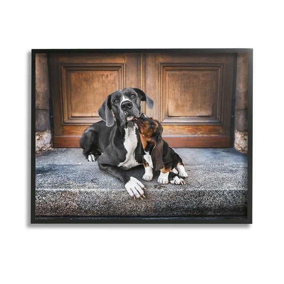 Stupell Industries Dogs on Doorstep Animals & Insects Painting Black Framed Art Print Wall Art, 14 x 11