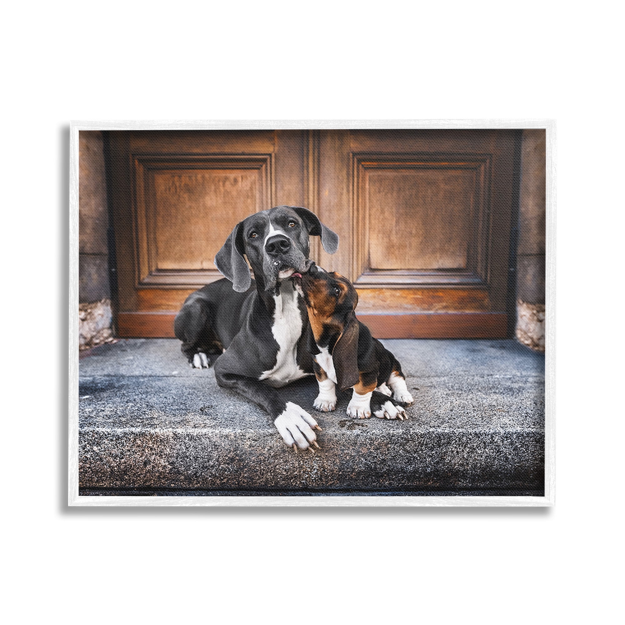 Stupell Industries Dogs on Doorstep Animals & Insects Painting White Framed Art Print Wall Art, 30 x 24