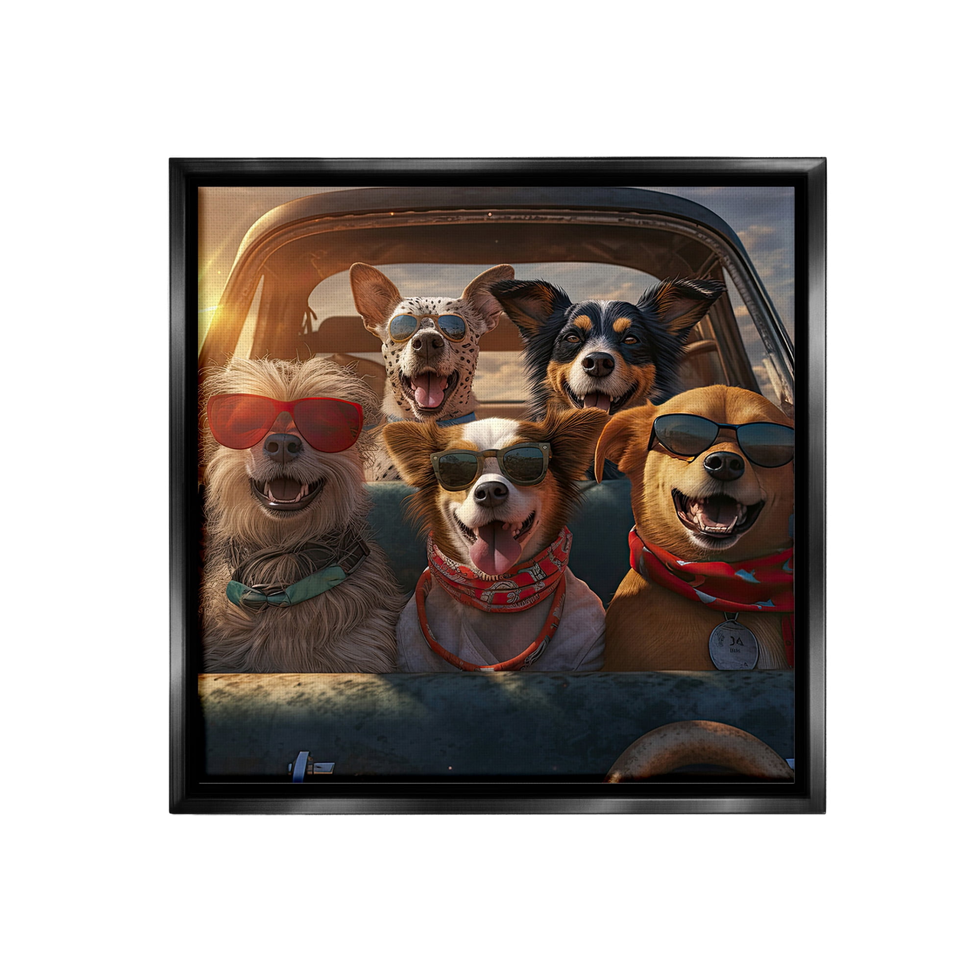 Stupell Industries Dogs on Road Trip Animals & Insects Painting Black Floater Framed Canvas Art Print Wall Art, 18 x 18