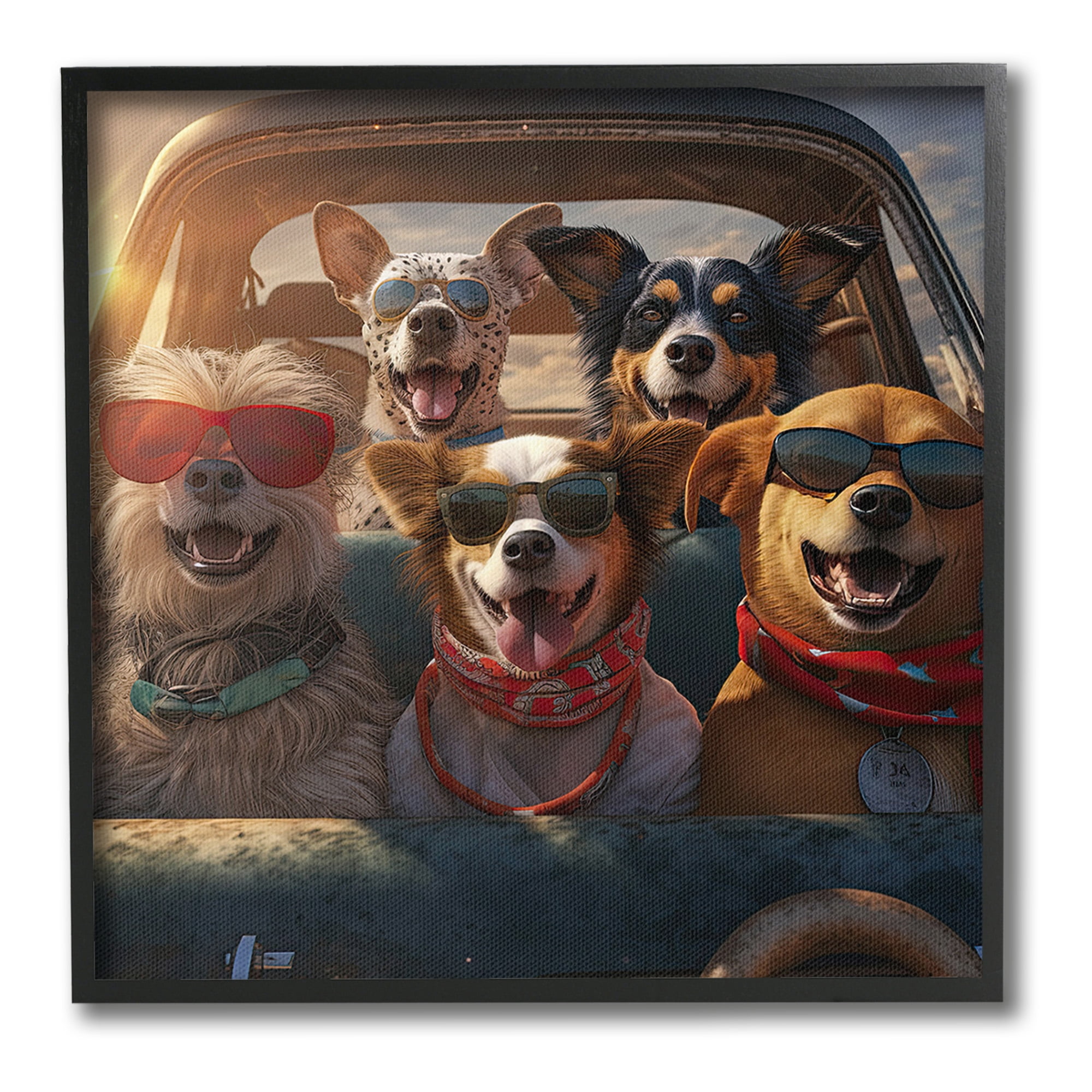 Stupell Industries Dogs on Road Trip Animals & Insects Painting Black Framed Art Print Wall Art, 24 x 24