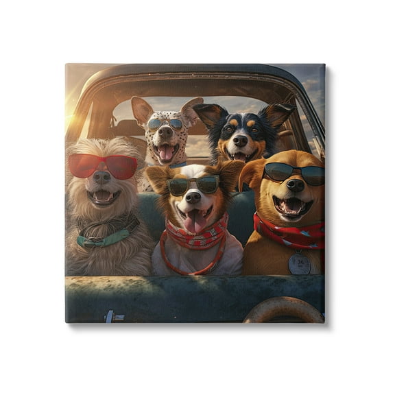Stupell Industries Dogs on Road Trip Animals & Insects Painting Gallery Wrapped Canvas Art Print Wall Art, 17 x 17