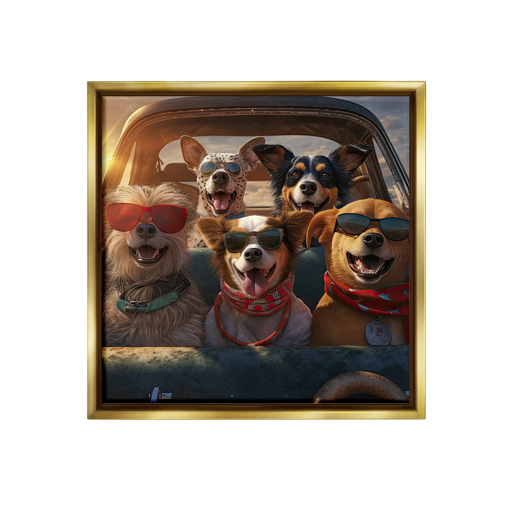 Stupell Industries Dogs on Road Trip Animals & Insects Painting Gold Floater Framed Canvas Art Print Wall Art, 25 x 25