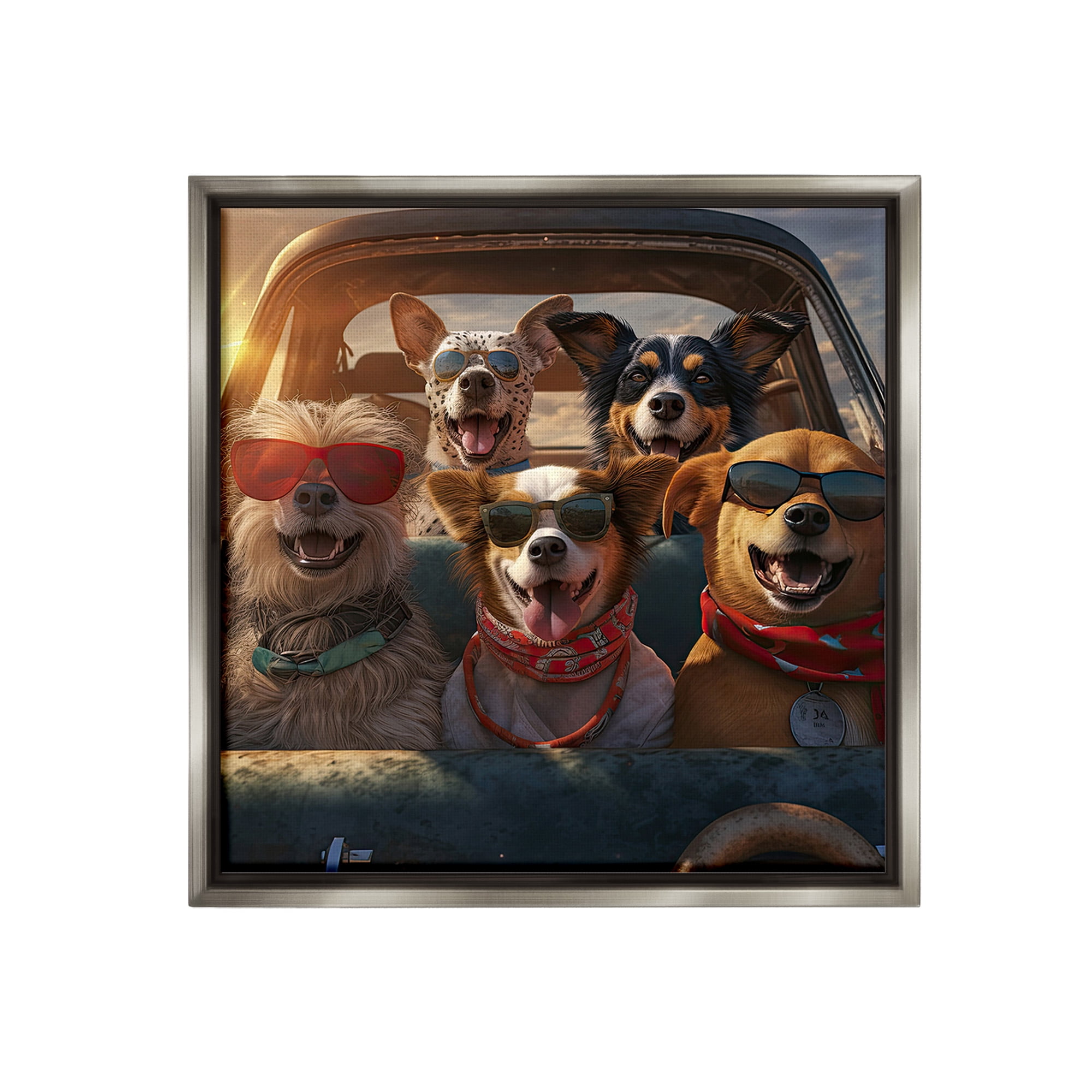 Stupell Industries Dogs on Road Trip Animals & Insects Painting Gray Floater Framed Canvas Art Print Wall Art, 25 x 25