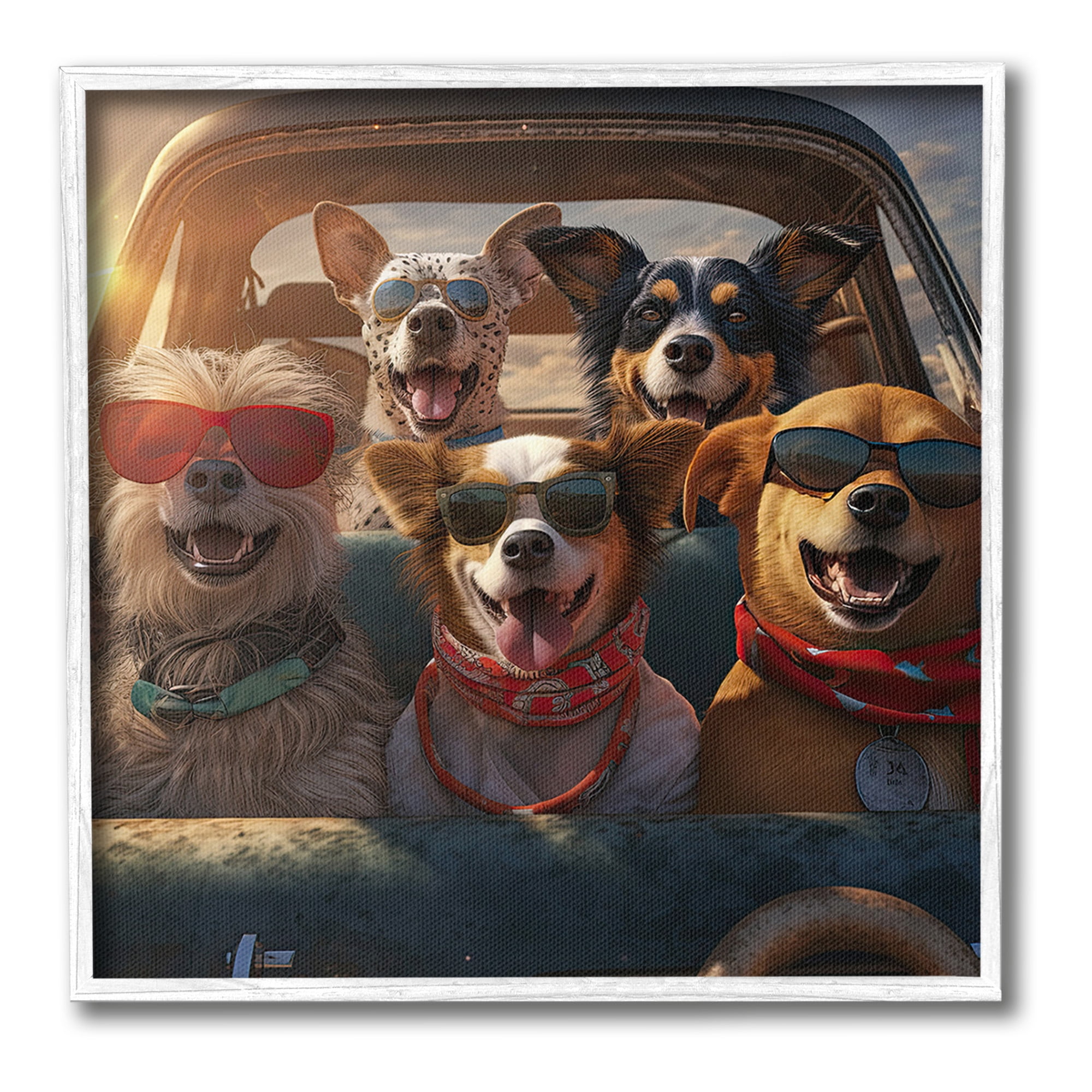 Stupell Industries Dogs on Road Trip Animals & Insects Painting White Framed Art Print Wall Art, 17 x 17