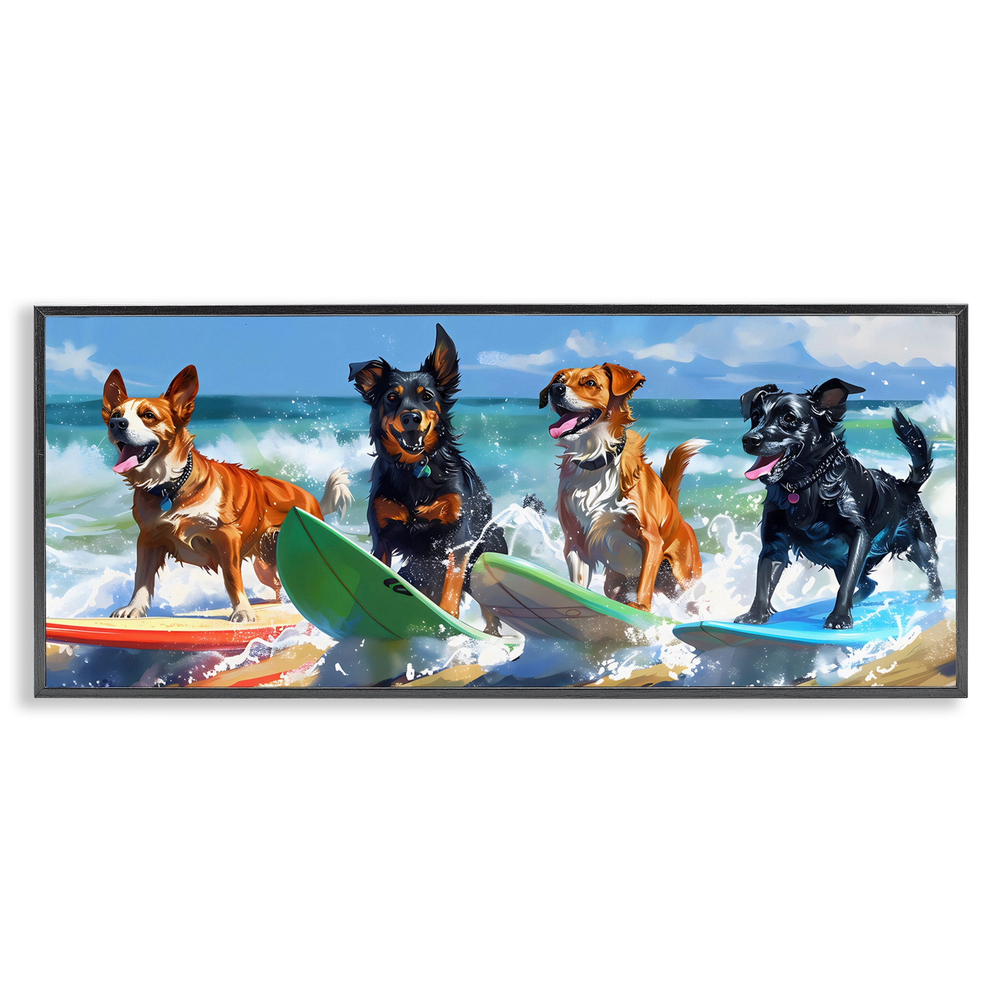Stupell Industries Dogs on Surfboards Summer Fun Black Framed Giclee Art, design by Creative Studio