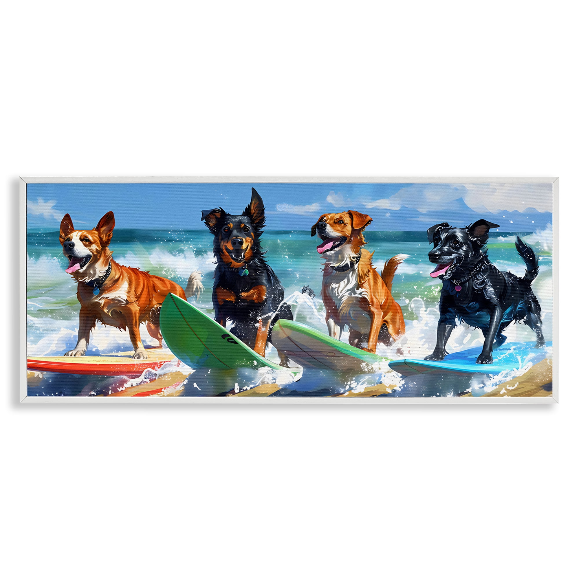 Stupell Industries Dogs on Surfboards Summer Fun White Framed Giclee Art, design by Creative Studio
