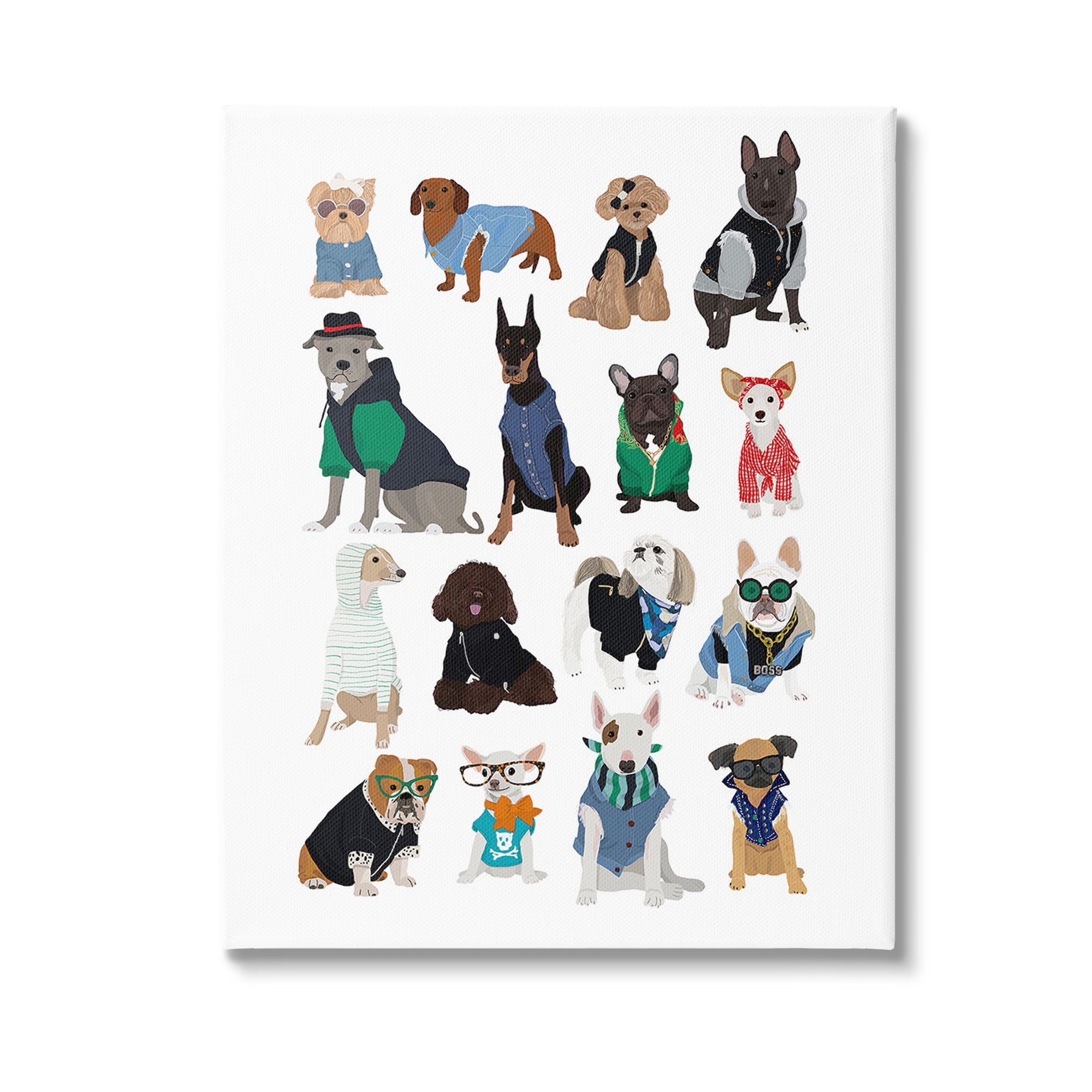 Stupell Industries Dogs with Various Fashion Animals & Insects Painting Gallery Wrapped Canvas Art Print Wall Art, 24 x 30
