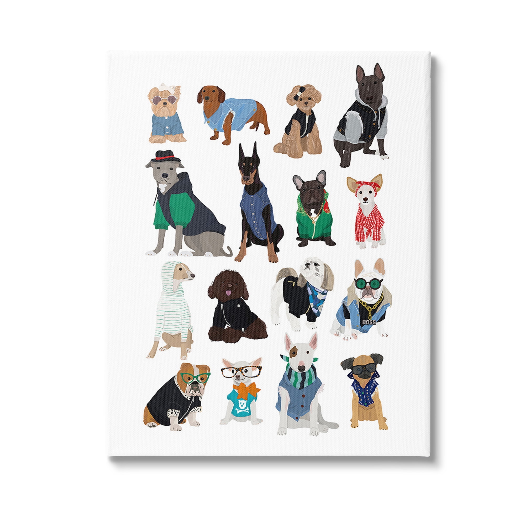 Stupell Industries Dogs with Various Fashion Animals & Insects Painting Gallery Wrapped Canvas Art Print Wall Art, 30 x 40