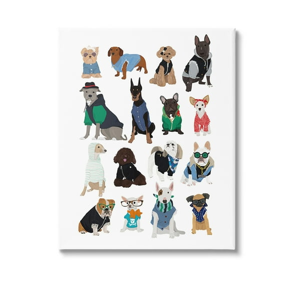 Stupell Industries Dogs with Various Fashion Animals & Insects Painting Gallery Wrapped Canvas Art Print Wall Art, 36 x 48