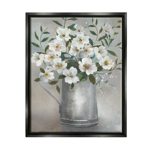Stupell Industries Dogwood Flower Bouquet Country Can Botanical & Floral Painting Black Floater Framed Art Print Wall Art