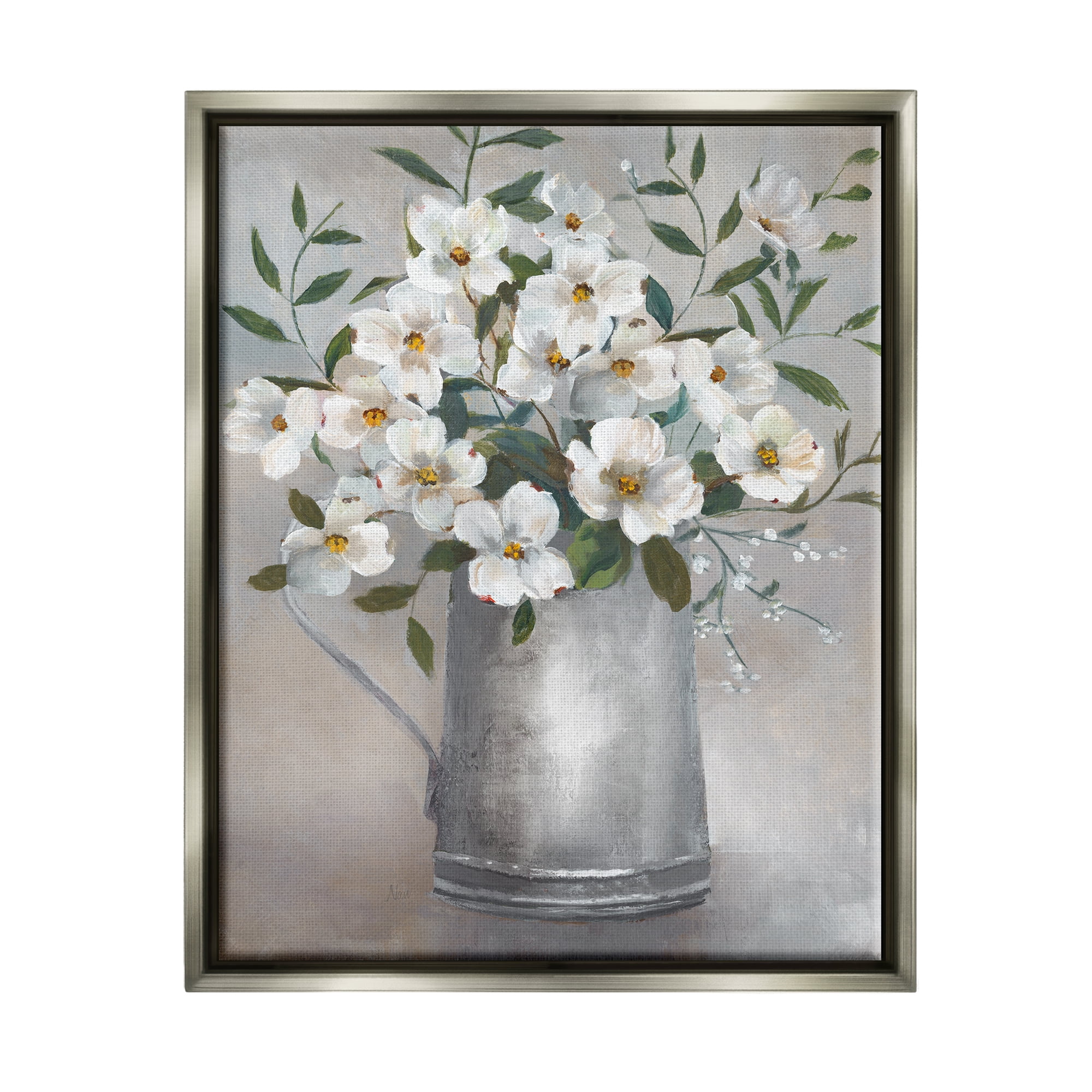 Stupell Industries Dogwood Flower Bouquet Country Can Botanical & Floral Painting Gray Floater Framed Art Print Wall Art