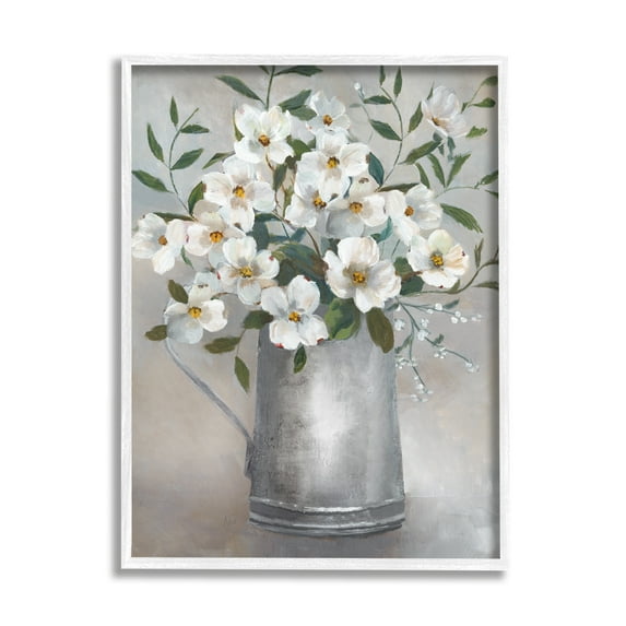 Stupell Industries Dogwood Flower Bouquet Country Can Botanical & Floral Painting White Framed Art Print Wall Art