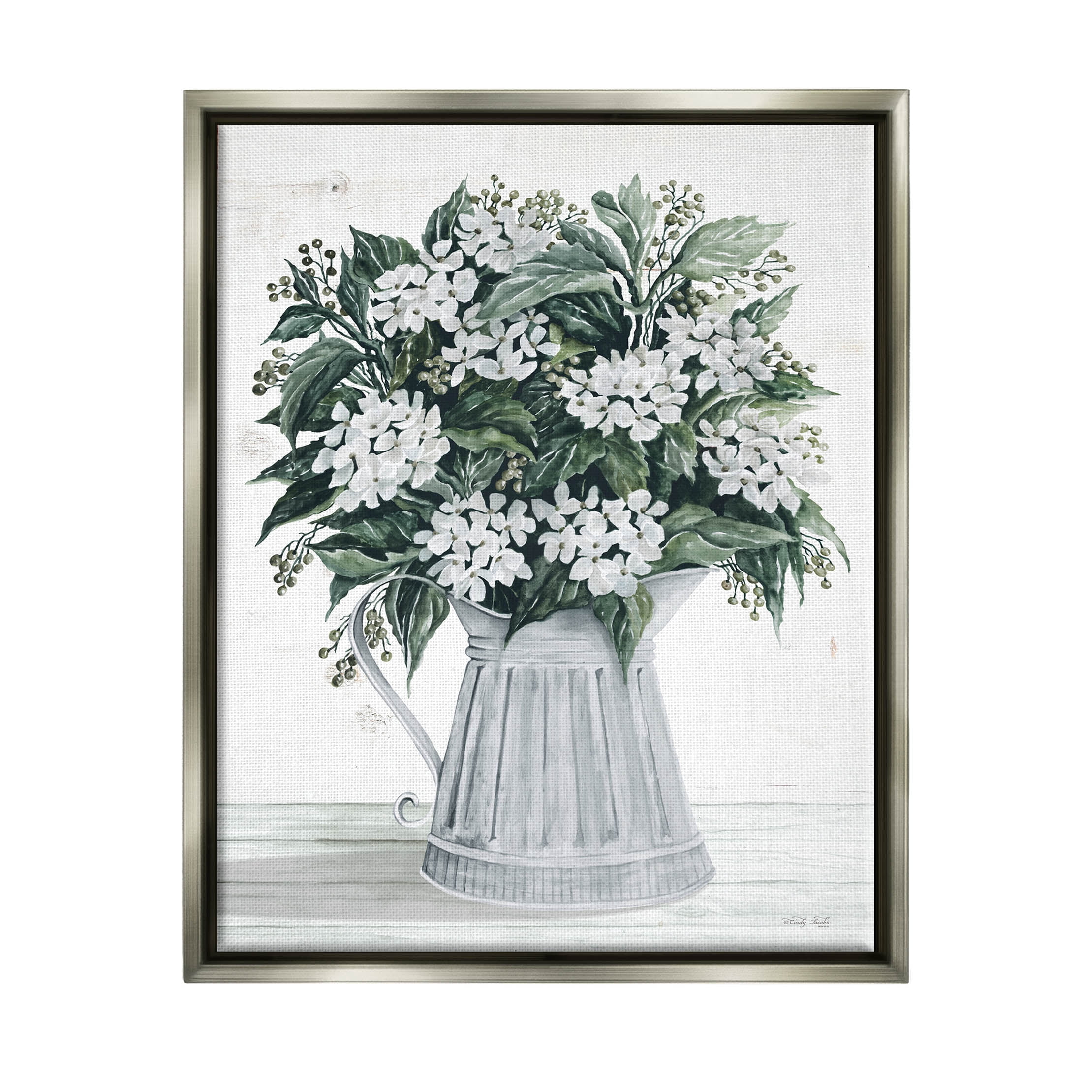 Stupell Industries Dogwood Flower Bouquet Painting Luster Gray Floating Framed Canvas Print Wall Art, Design by Cindy Jacobs