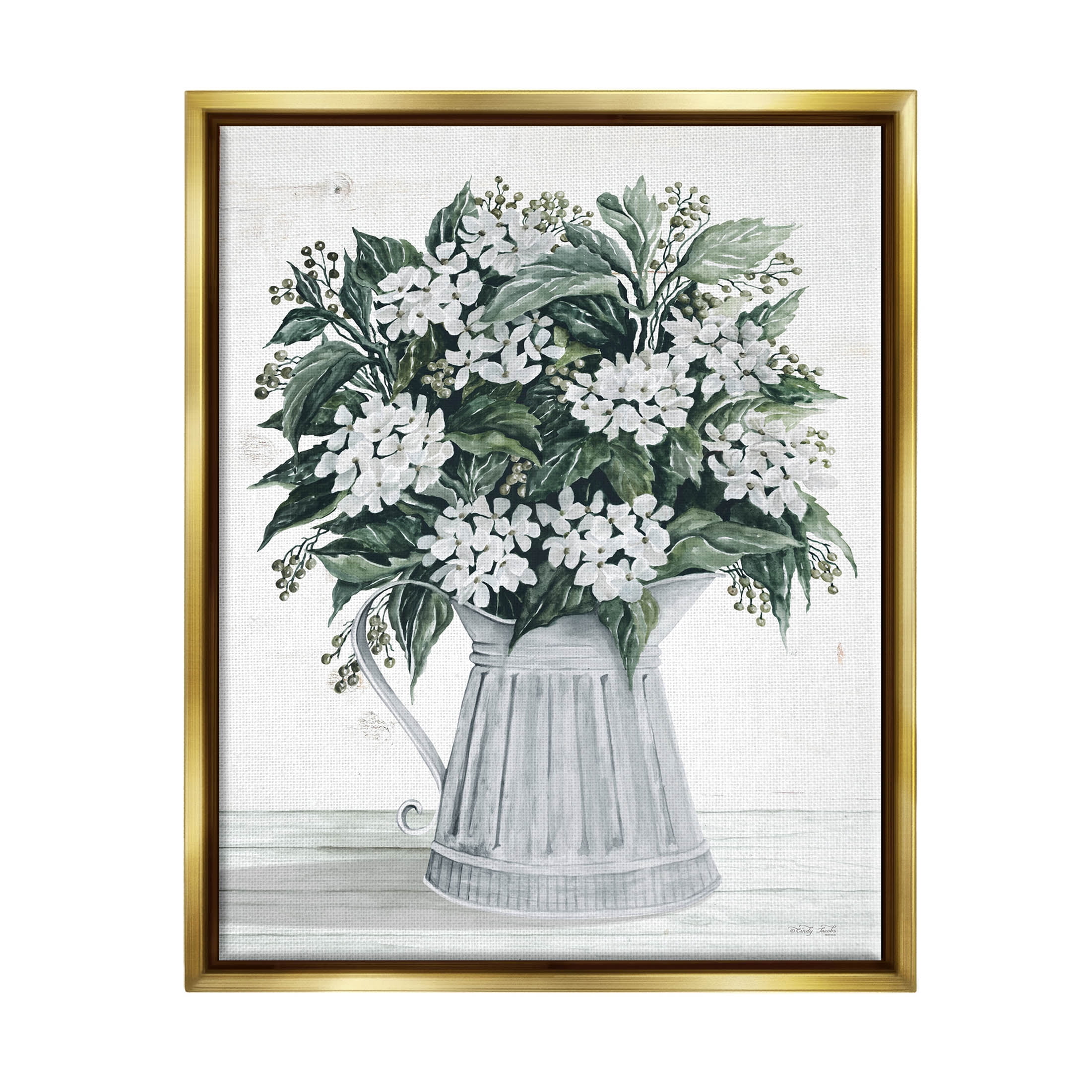 Stupell Industries Dogwood Flower Bouquet Painting Metallic Gold Floating Framed Canvas Print Wall Art, Design by Cindy Jacobs