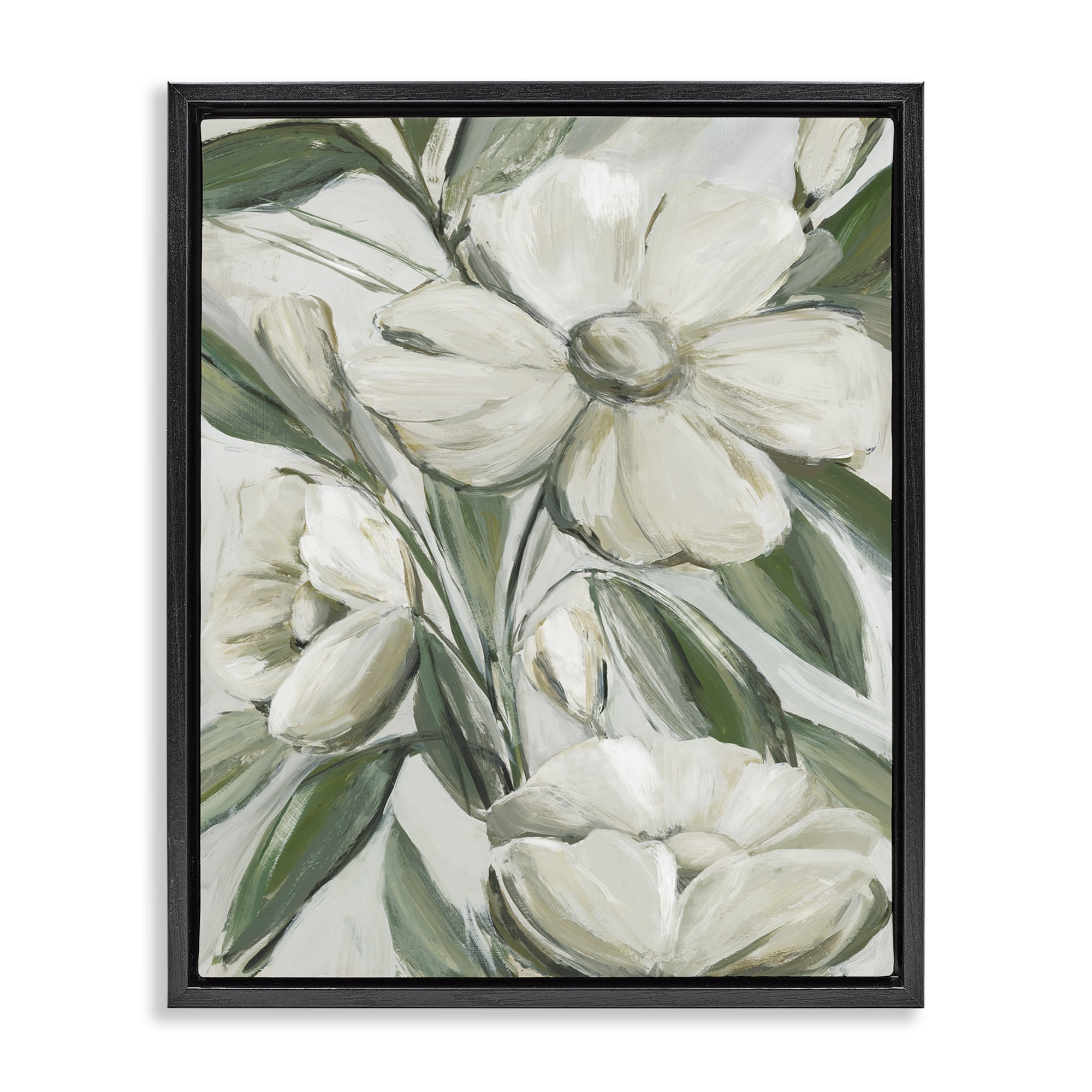 Stupell Industries Dogwood on Vines Plants & Flowers Painting Black Floater Framed Canvas Art Print Wall Art, 25 x 31