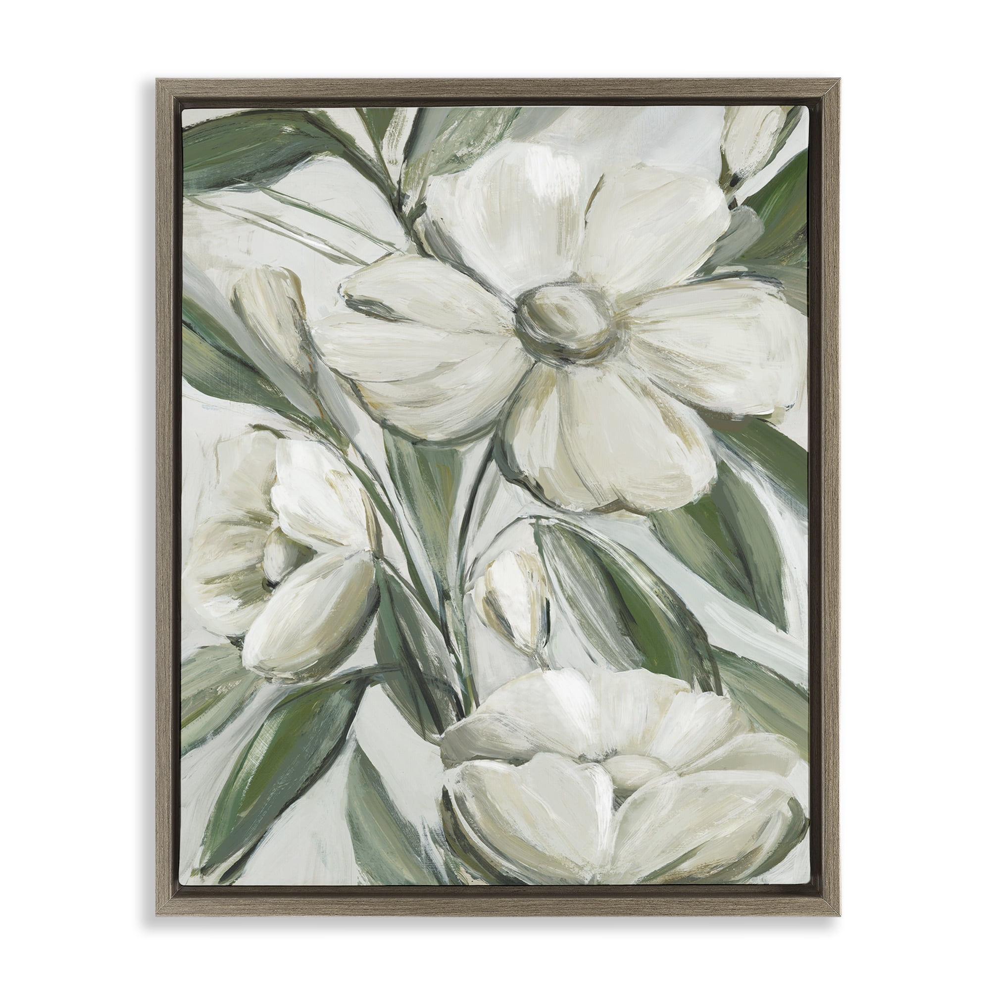Stupell Industries Dogwood on Vines Plants & Flowers Painting Brown Floater Framed Canvas Art Print Wall Art, 17 x 21
