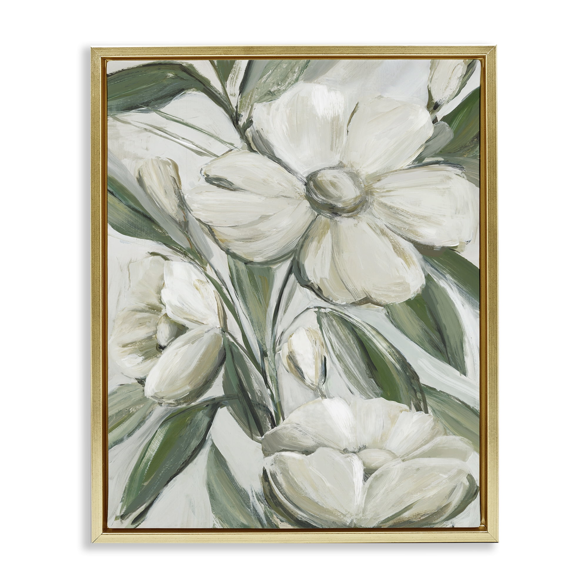 Stupell Industries Dogwood on Vines Plants & Flowers Painting Gold Floater Framed Canvas Art Print Wall Art, 17 x 21