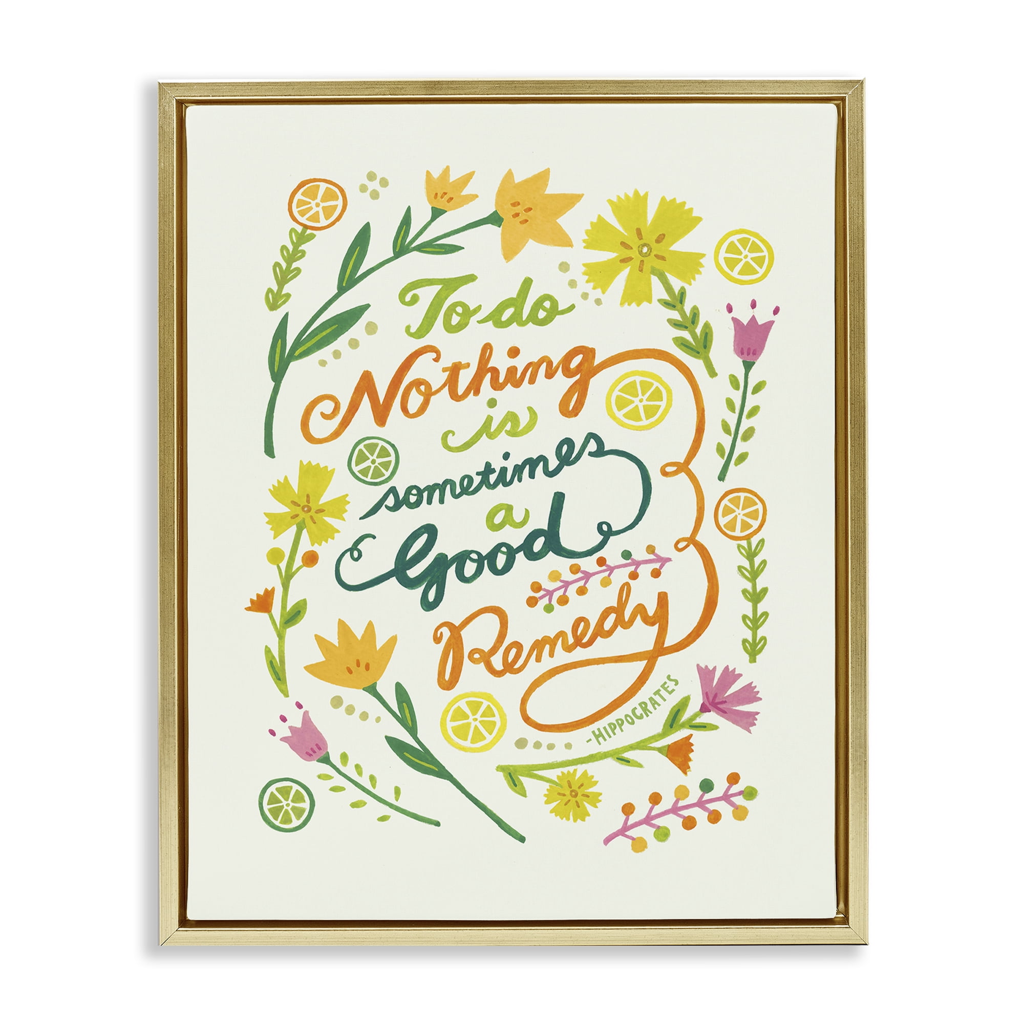 Stupell Industries Doing Nothing Good Remedy Plants & Flowers Painting Gold Floater Framed Canvas Art Print Wall Art, 25 x 31